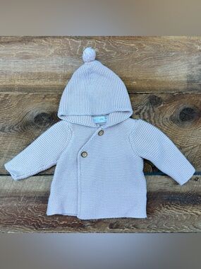 Zara Baby Knit Hooded Pom Cardigan- Soft Light Pink
